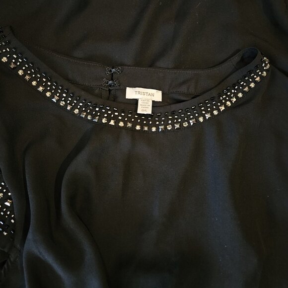 TRISTAN, Black short sleeve top with metallic bead detailing - Picture 11 of 11